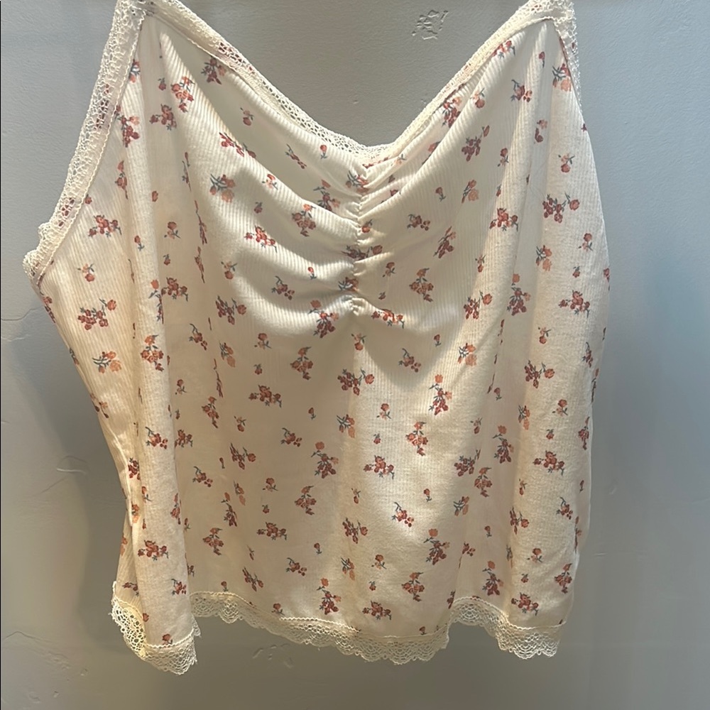 Floral Print Lace Trim Women Top
